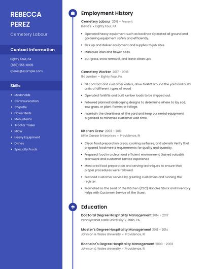 Cemetery Labour Resume
