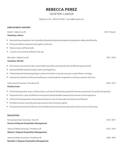 Cemetery Labour Resume