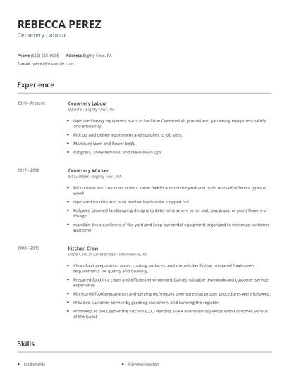 Cemetery Labour Resume