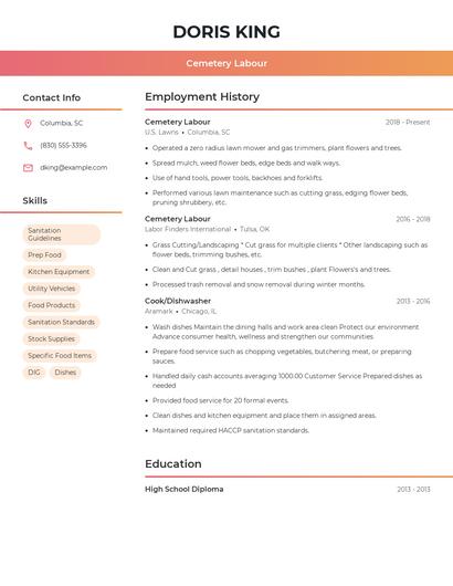 Cemetery Labour Resume