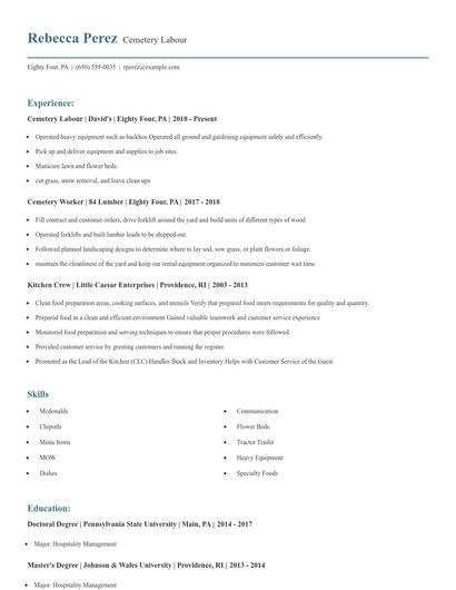 Cemetery Labour Resume