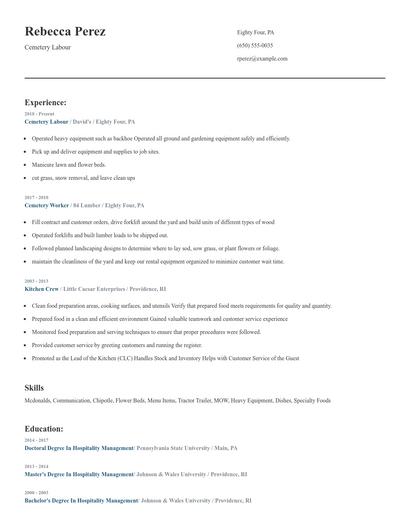 Cemetery Labour Resume