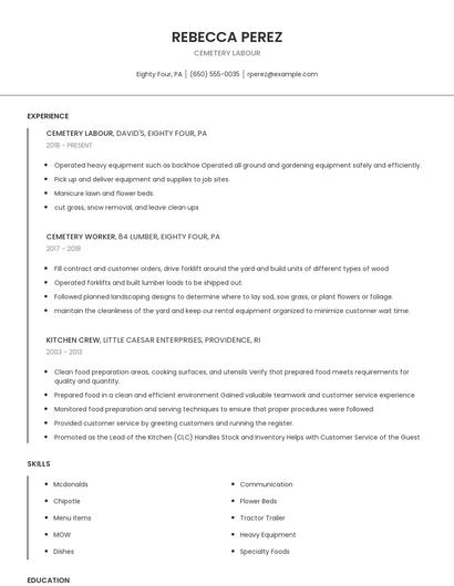 Cemetery Labour Resume