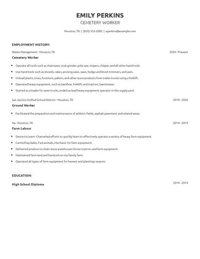 Cemetery Worker Resume