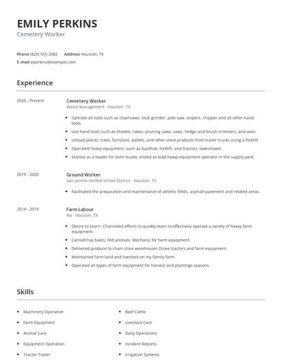 Cemetery Worker Resume