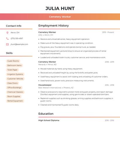 Cemetery Worker Resume