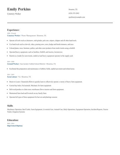 Cemetery Worker Resume