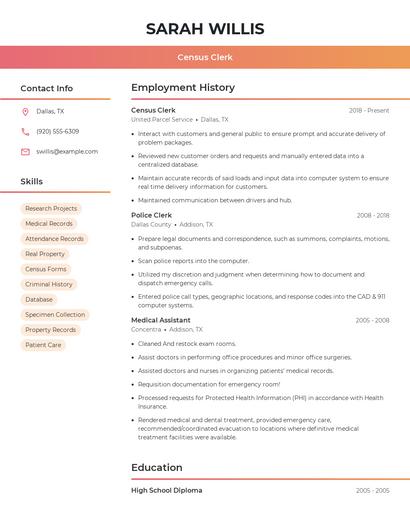 Census Clerk Resume