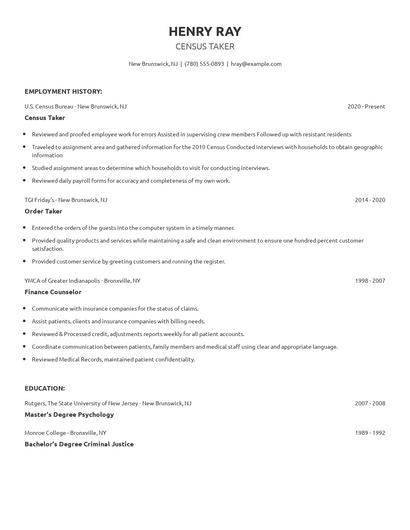 Census Taker Resume
