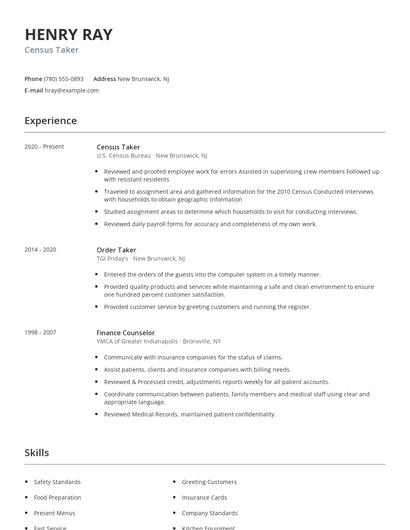 Census Taker Resume