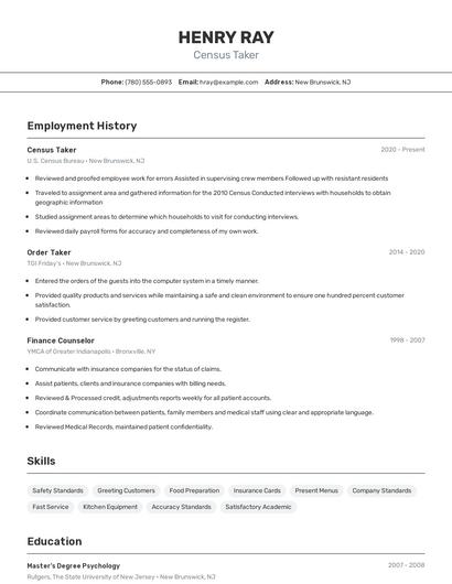 Census Taker Resume