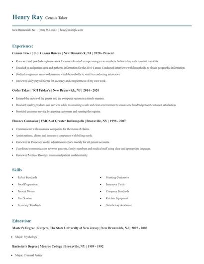 Census Taker Resume