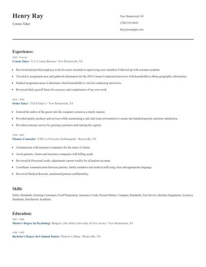 Census Taker Resume