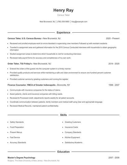 Census Taker Resume