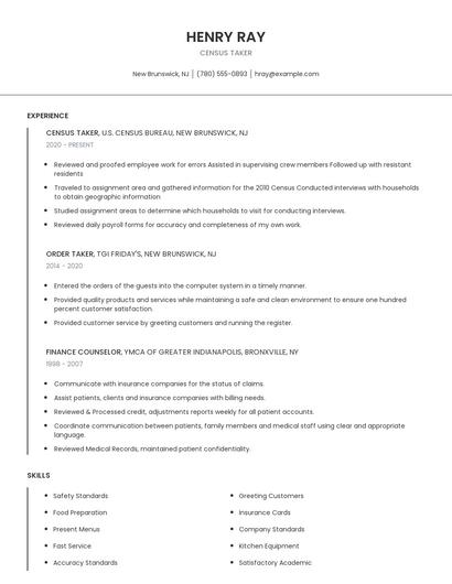 Census Taker Resume