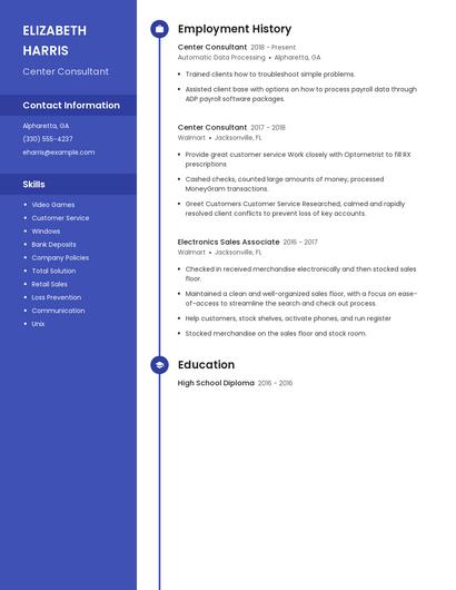 Center Consultant Resume