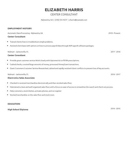 Center Consultant Resume