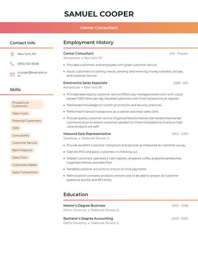 Center Consultant Resume