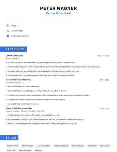 Center Consultant Resume