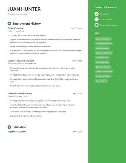 Center Consultant Resume