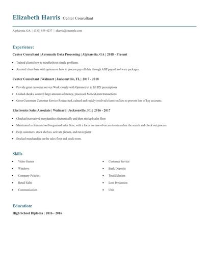 Center Consultant Resume