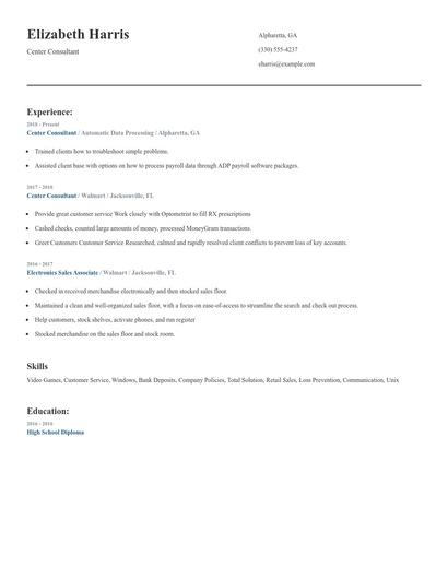 Center Consultant Resume