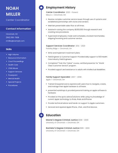 Center Coordinator Resume