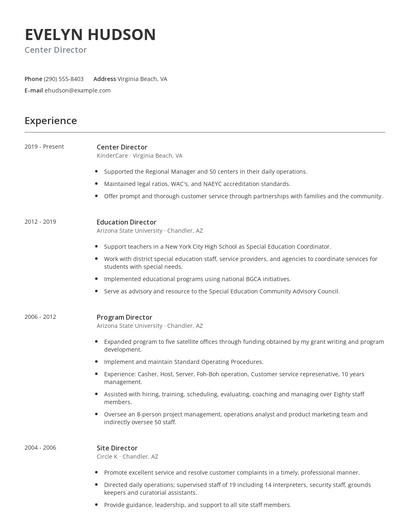 Center Director Resume