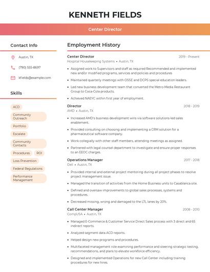 Center Director Resume