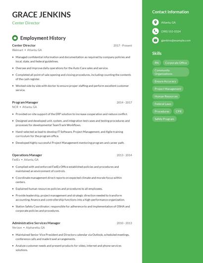 Center Director Resume