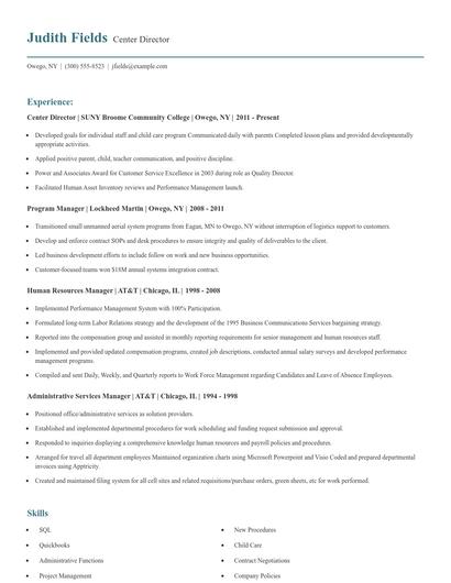 Center Director Resume