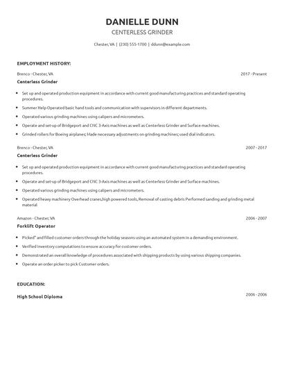 Centerless Grinder Resume