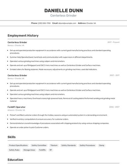 Centerless Grinder Resume