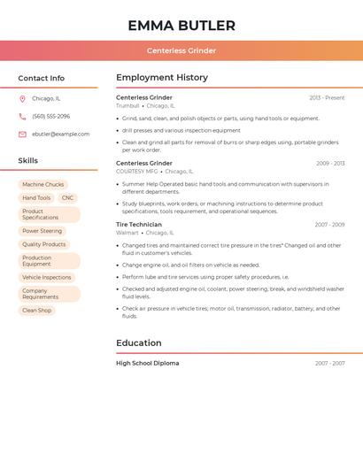 Centerless Grinder Resume