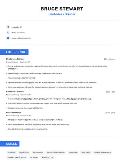 Centerless Grinder Resume