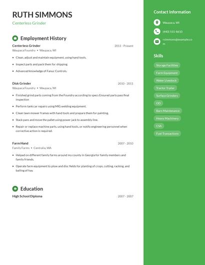 Centerless Grinder Resume