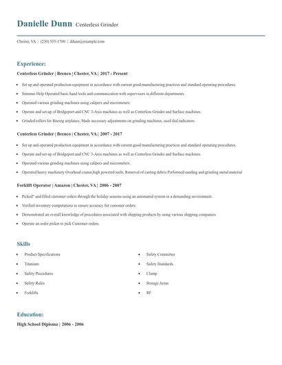 Centerless Grinder Resume