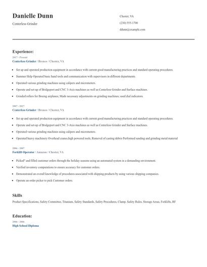 Centerless Grinder Resume