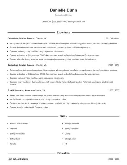Centerless Grinder Resume