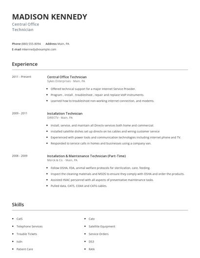 Central Office Technician Resume