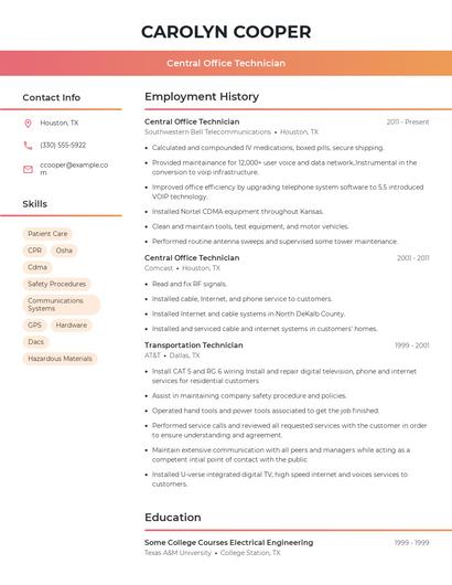 Central Office Technician Resume
