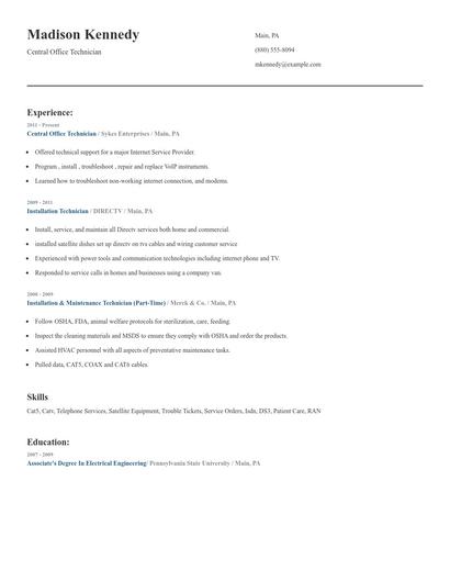 Central Office Technician Resume