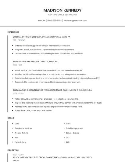 Central Office Technician Resume