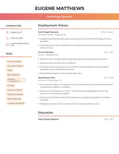 Centrifugal Operator Resume