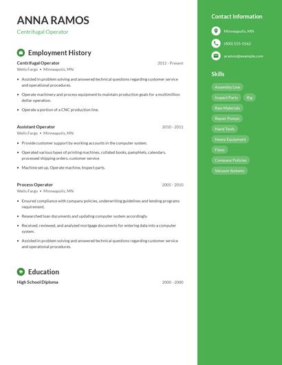 Centrifugal Operator Resume