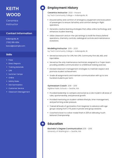 Ceramics Instructor Resume