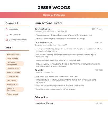 Ceramics Instructor Resume