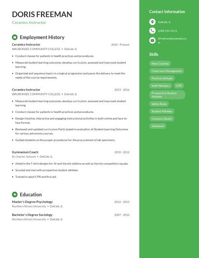 Ceramics Instructor Resume