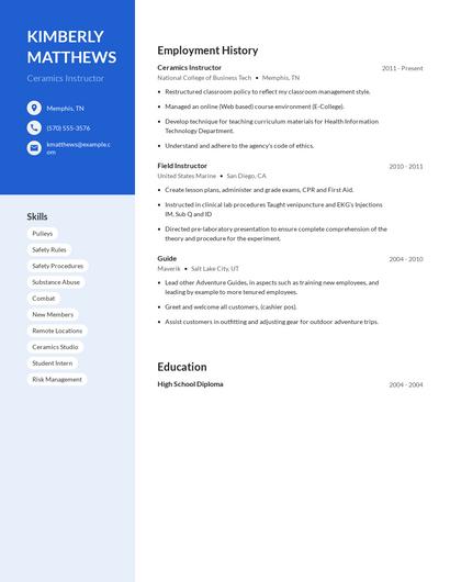 Ceramics Instructor Resume