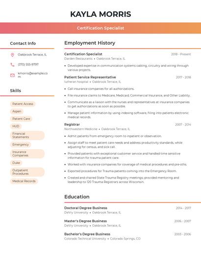 Certification Specialist Resume